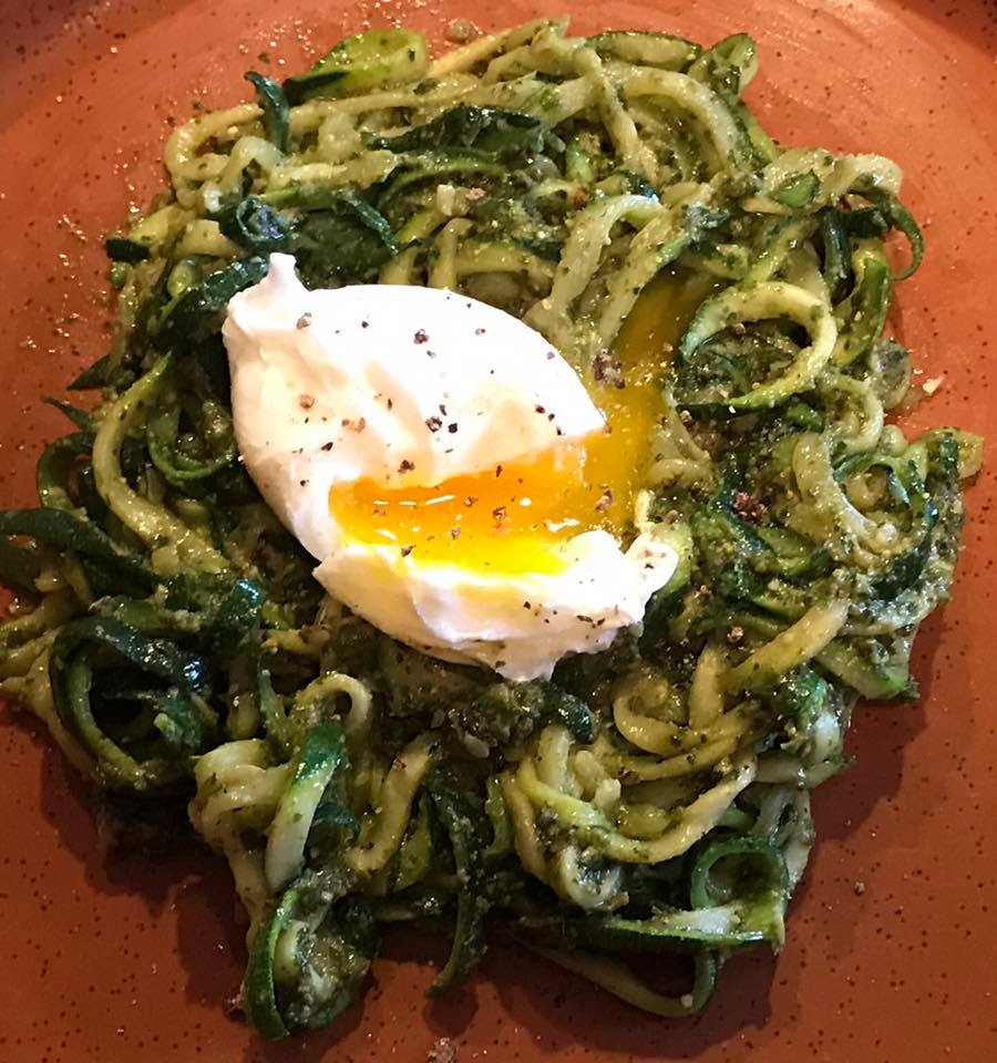 Courgetti with Pesto and Poached Egg